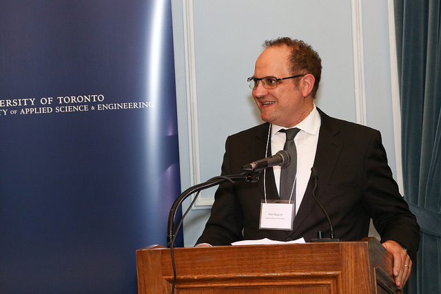 Professor Hani Naguib (pictured) acknowledges the launch of the Toronto Institute of Advanced Manufacturing at the Industry Partners Reception on November 18. (Photo: Roberta Baker)